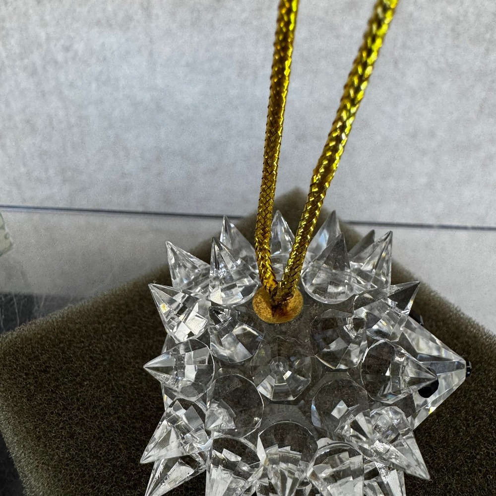 Vtg Cut Crystal Hedgehog Ornament Christmas Holiday Figurine Gold Cord Box - Picture 7 of 11